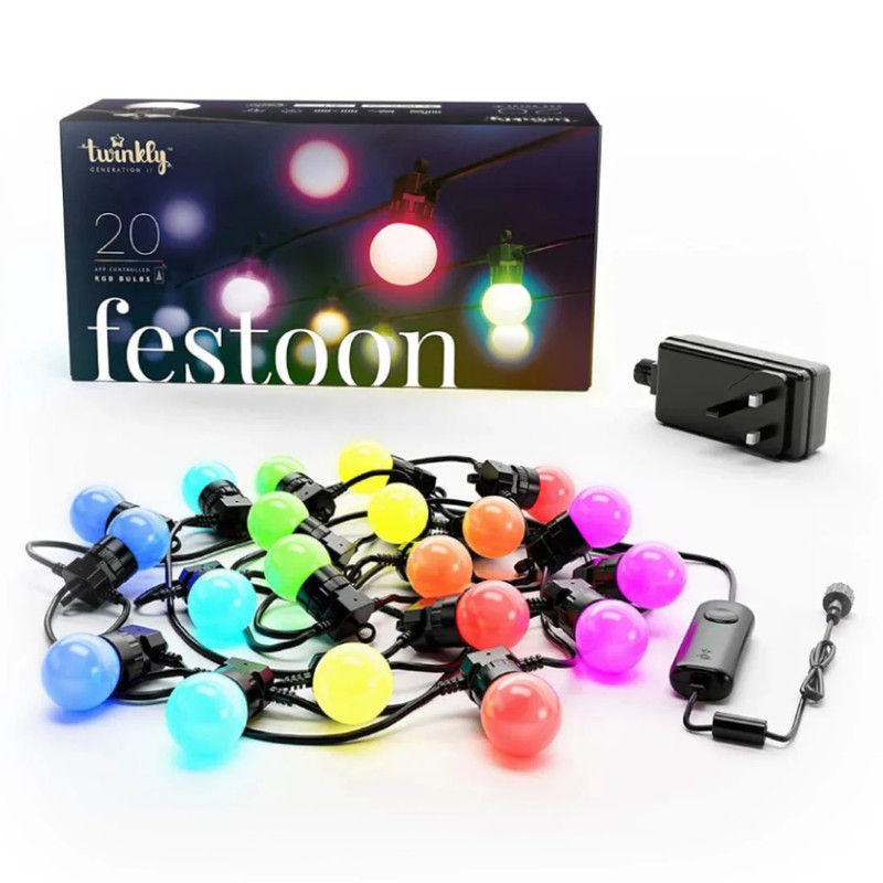 Twinkly Festoon 20 App-Controlled RGB Light Bulbs - Black Wire - إضاءة